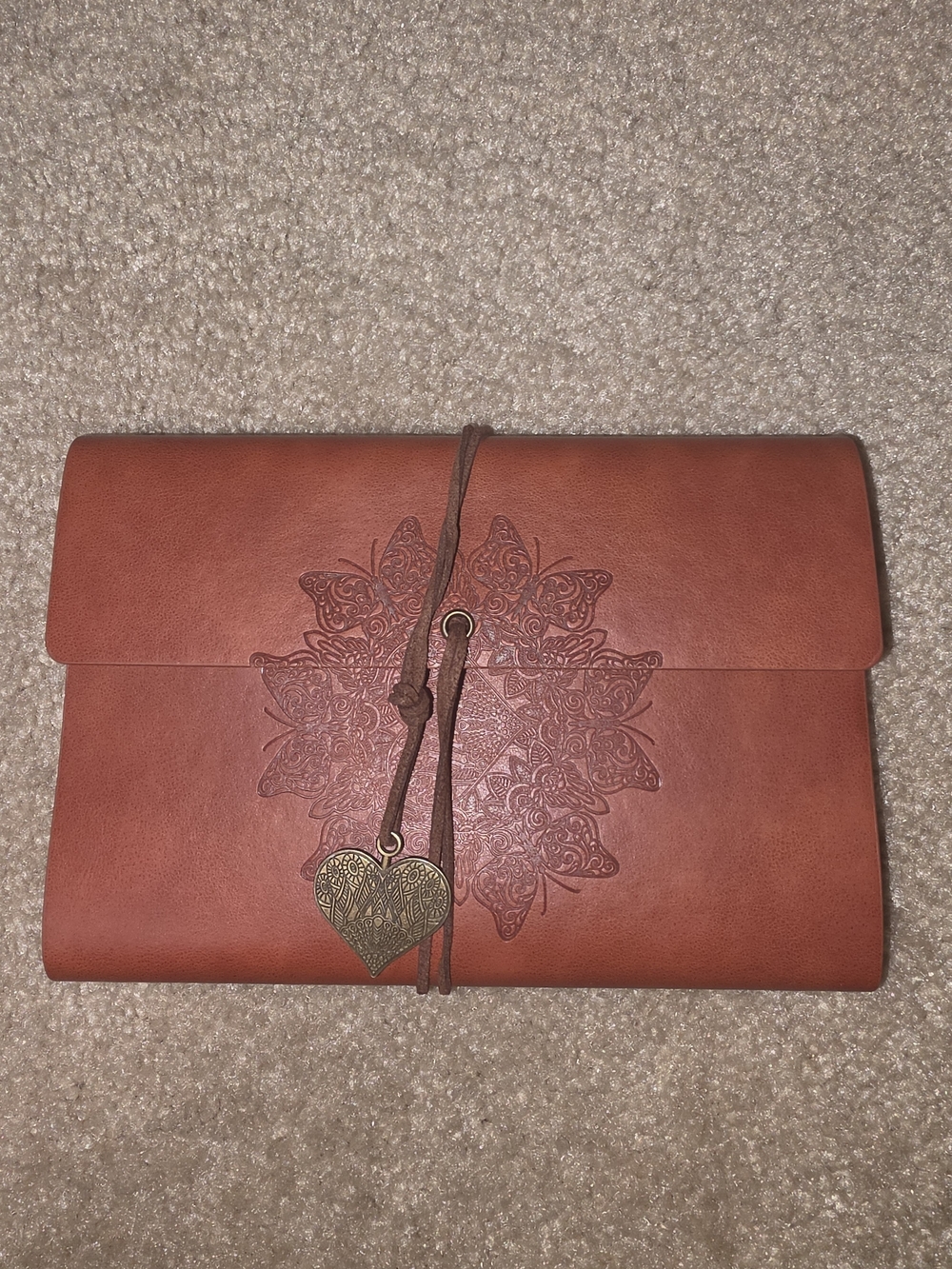 Leather Strap Journal Clutch in Burnt Orange - Embossed Floral Motif $20 NIB
